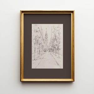 Impresión de boceto de Church Street: dibujo arquitectónico vintage a lápiz (descarga imprimible)