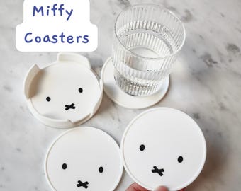 Miffy Coasters (Set of 4) With Holder | Custom Color | Original Design | Miffy Decor | Gift For Miffy Lover | Kawaii Decor | 3D Printed