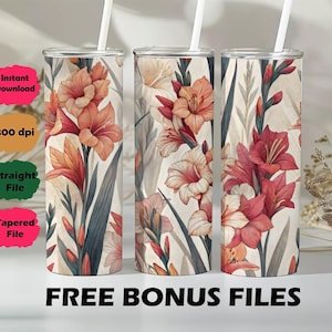 Nahtloser digitaler Becher wickeln elegantes Pfirsich Gladiolus Blumen Sublimationsdesign 20 Unze Skinny PNG Sofortdownload Handwerksdatei