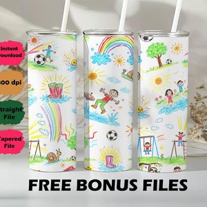 Digital Tumbler Wrap Barnkrita Konstdesign Lekfull Barndom Sublimering PNG 20oz Smal Direktnedladdning Glad Doodle Mönster