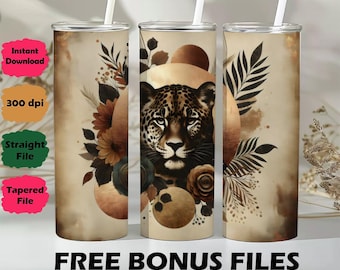 Leopard Floral Tumbler Wrap, Animal Sublimation Design, 20oz Skinny, Digital Download, Tumbler, Cheetah, PNG