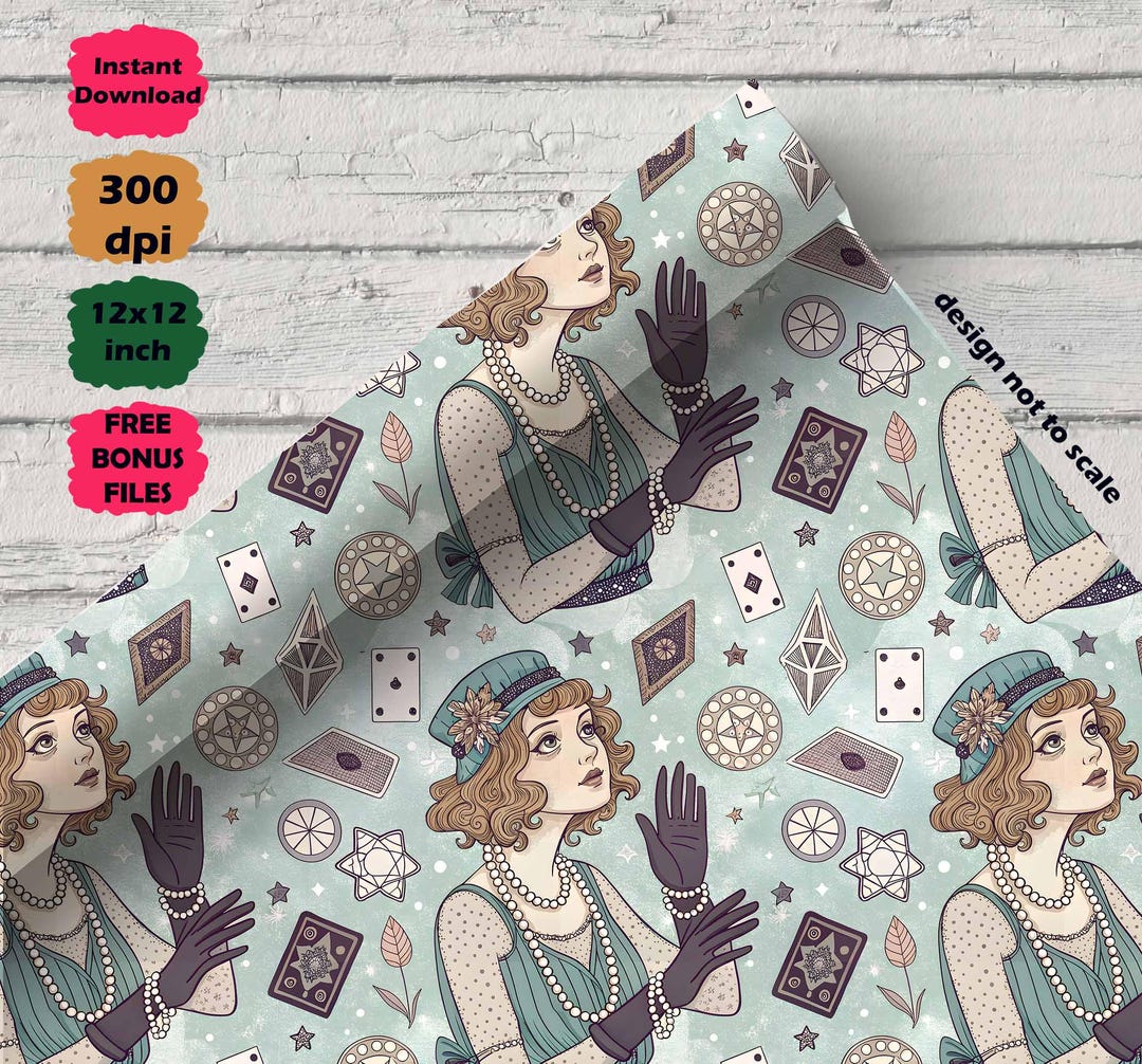 Art Deco Flapper Digital, Vintage Girl Clipart, 1920s Seamless Pattern ...
