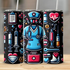 Nurse Tumbler Wrap, Medical 20oz Skinny Tumbler PNG, Health Sublimation Designs, Doctor Tumbler Wrap, Digital Download