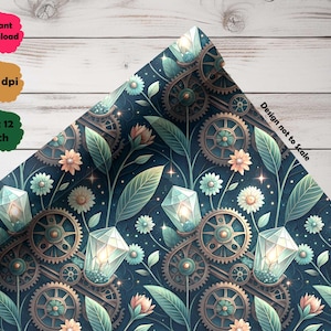 Steampunk Floral Digital Art: Gears & Crystals, Tumbler Wrap (Digital Download))