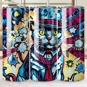 Steampunk Cat Tumbler Wrap: Dapper Kitty Sublimation Design (Digital Download)