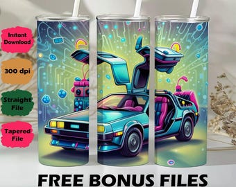 DeLorean Tumbler Wrap, Sublimation Design, 20oz Skinny Tumbler, Digital Download, Time Machine Car Design, Digital Product