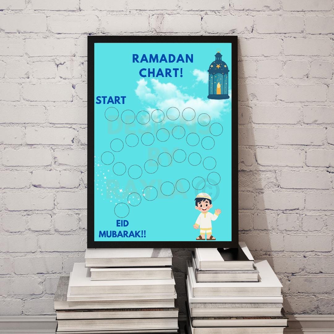 Ramadan Chart, Boys Ramadan Chart, Ramadan 30 Day Track, Blue Ramadan ...