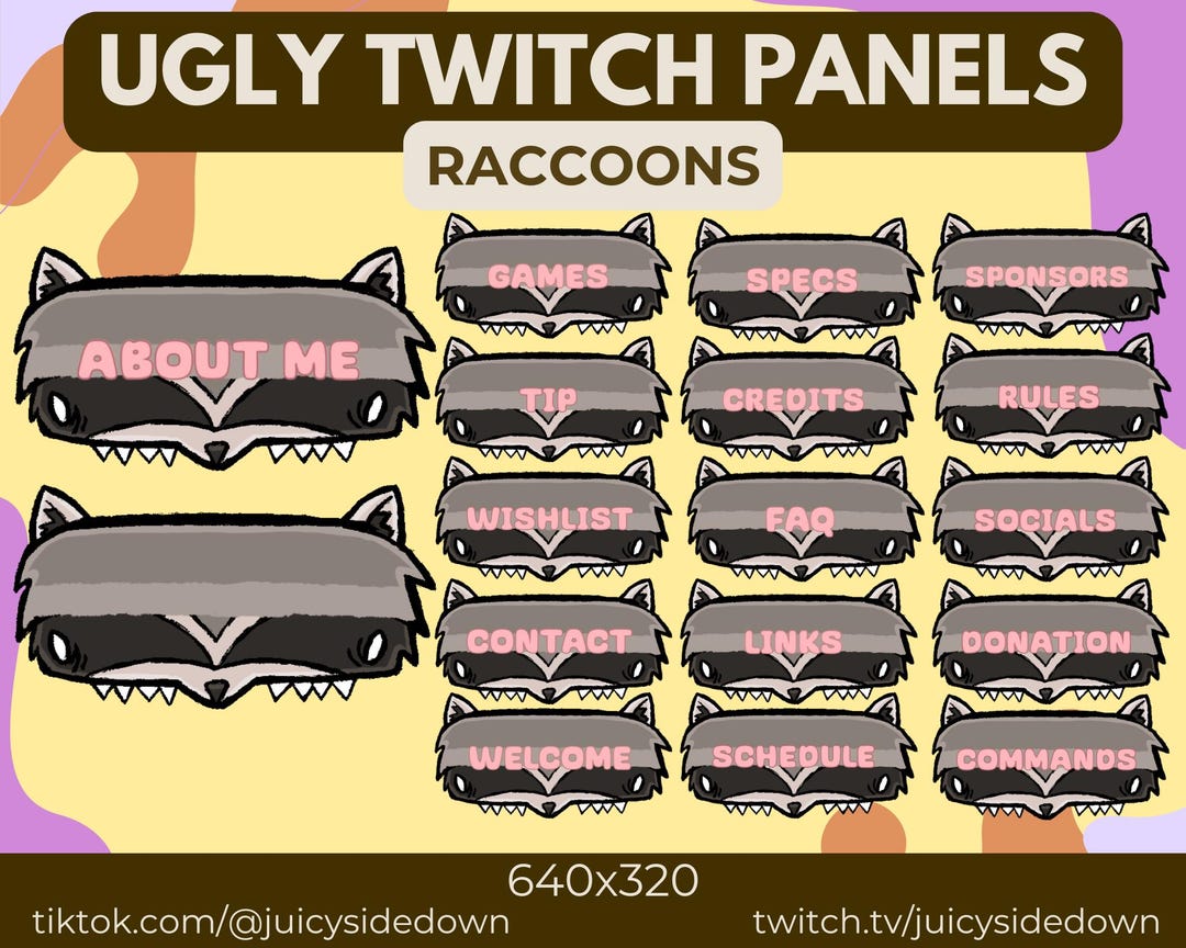 17 Ugly Cute Raccoon Twitch Panels for Stream - Pink - Etsy