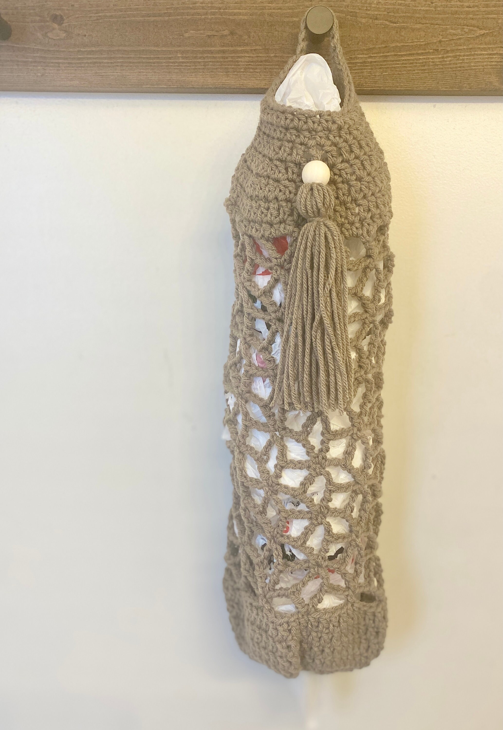 Crochet Boho Plastic Bag Holder Brown Bag holder Etsy