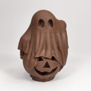 Halloween Ghost on Pumpkin Chocolate | Spooky Handmade Candy Treat | Unique Halloween Party Favor Gift Idea