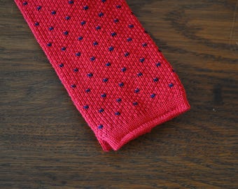 1980s Preppy Red and Navy Blue Cotton Sweater tie necktie