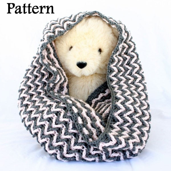 Chevron cowl PDF crochet PATTERN interlocking v stitch round circle scarf wide ripple zigzag winter wear neckwear textured accessory warm