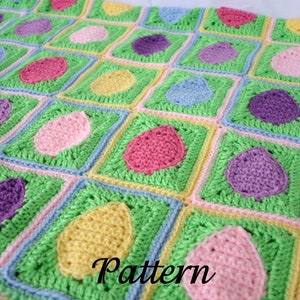 Crochet egg afghan PDF PATTERN Easter spring throw blanket granny squares rectangles scrap yarn lap coverlet home decor holiday bedding image 1