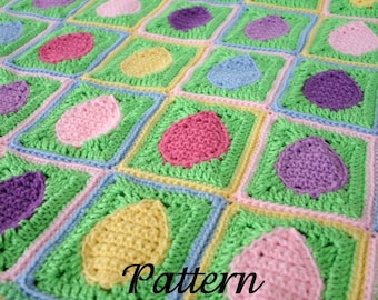 Crochet egg afghan PDF PATTERN Easter spring throw blanket granny squares rectangles scrap yarn lap coverlet home decor holiday bedding