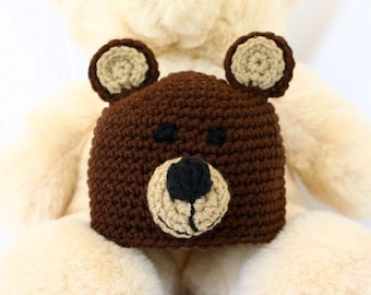 Bear baby hat PDF crochet PATTERN 0-6 month brown black infant newborn headwear boy beanie photography prop costume accessory