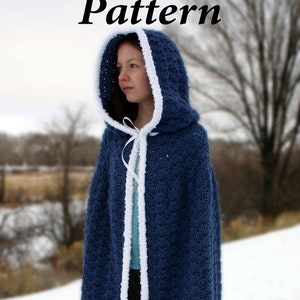 Hooded cape PDF crochet PATTERN child adult cloak instructions Halloween costume accessory long winter children ribbon ties shell stitch