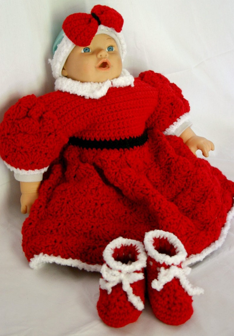 Baby Christmas dress PDF crochet PATTERN 0-6 month size infant girl costume photography prop winter december holiday festive image 5