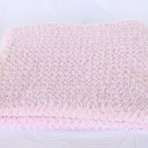 Crochet baby blanket pink pastel soft afghan infant crib bedding fluffy newborn shower gift photography prop bulky washable image 2