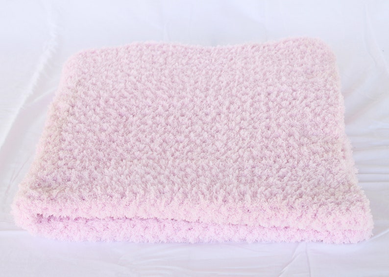 Crochet baby blanket pink pastel soft afghan infant crib bedding fluffy newborn shower gift photography prop bulky washable image 2