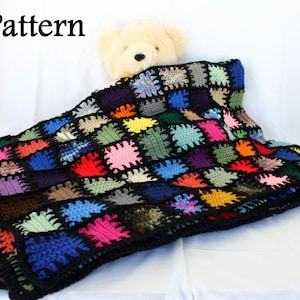 Long stitches scrap yarn afghan PDF crochet PATTERN colorful lap throw blanket squares bedding patchwork quilt-style blanket stitch look