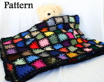 Long stitches scrap yarn afghan PDF crochet PATTERN colorful lap throw blanket squares bedding patchwork quilt-style blanket stitch look