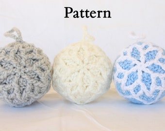 Snowflake ornament PDF crochet PATTERN Christmas advanced instructions bauble ball large 3.75 inch winter holiday home decor
