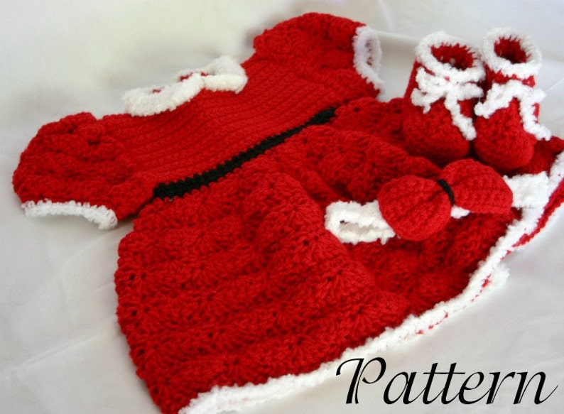 Baby Christmas dress PDF crochet PATTERN 0-6 month size infant girl costume photography prop winter december holiday festive image 1