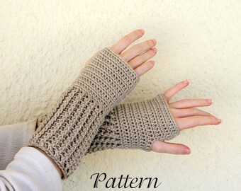 Adult mid-length fingerless gloves PDF crochet  PATTERN women men small medium large ribbed mitts thick warm winter accessory