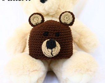 Cappello da bambino orso PDF uncinetto PATTERN 0-36 mesi marrone nero neonato copricapo ragazzo beanie fotografia prop costume accessorio