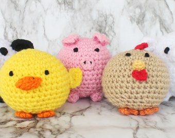 Farm animals PDF crochet PATTERN plush pig sheep cow chicken duck small toy kids children round plushie amigurumi set stuffed ball