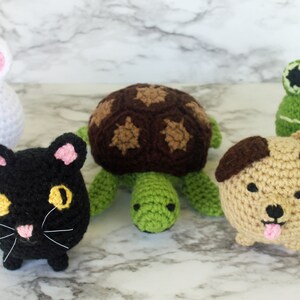 Crochet animals pets plush cat dog frog turtle bunny small toy kids children round soft plushie amigurumi set stuffed ball image 8