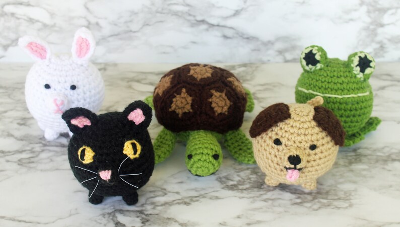 Crochet animals pets plush cat dog frog turtle bunny small toy kids children round soft plushie amigurumi set stuffed ball image 8