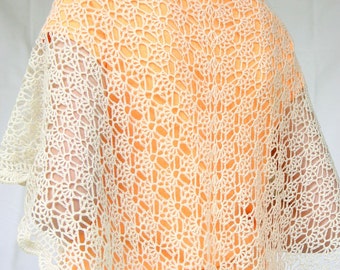 Crochet lace shawl off white cream fashion scarf wedding accessory elegant summer evening wrap beautiful neckwear shoulder warmer