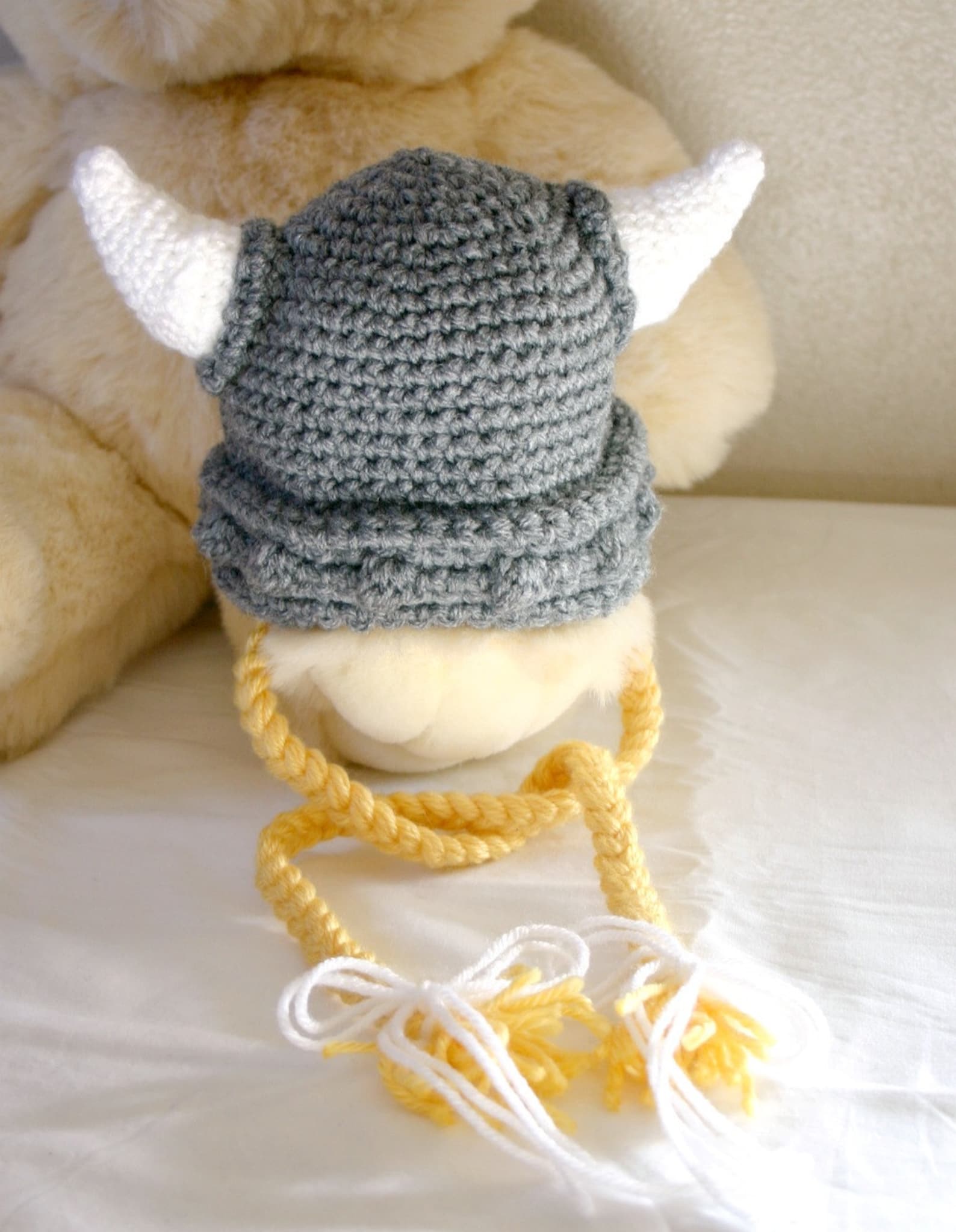 Viking Baby Hat PDF Crochet PATTERN 06 Month Gray White Etsy