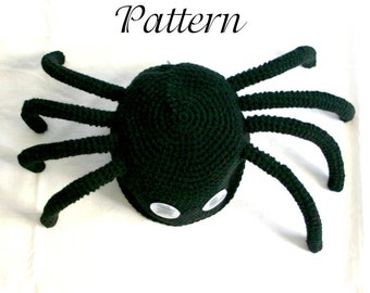 Adult spider hat PDF crochet PATTERN beanie fall black holiday arachnid Halloween costume accessory wiggle eyes head covering headwarmer