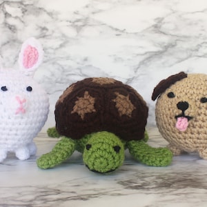 Crochet animals pets plush cat dog frog turtle bunny small toy kids children round soft plushie amigurumi set stuffed ball image 1