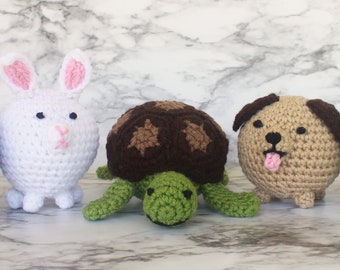 Crochet animals pets plush cat dog frog turtle bunny small toy kids children round soft plushie amigurumi set stuffed ball