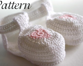 Baby newborn sandals PDF crochet PATTERN 0-3 month white pink heart shoes summer footwear infant booties