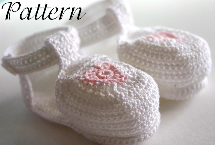 Baby Newborn Sandals PDF Crochet PATTERN 0 3 Month White Pink Heart