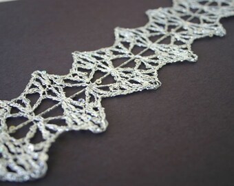 Crochet lace scarf decorative belt silver sparkly shimmery accessory sequins pretty shiny elegant delicate beautiful neckwear