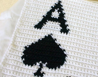 Ace of Spades afghan PDF crochet PATTERN blanket white black throw clover poker card neutral home decor coverlet washable fun