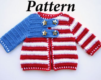 Baby Jacket PDF Crochet PATTERN Patriotic Cardigan 0-24 Month