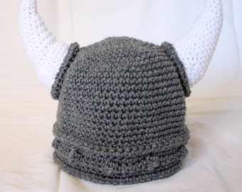 Viking hat adult medium women teen woman man size gray white beanie photography prop cap horns braided Norse costume grey soft helmet