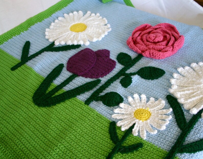 Flowers Afghan Crochet PDF PATTERN Throw Blanket Scene Spring Etsy