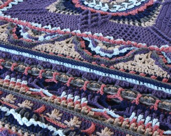 Crochet afghan square throw square lap blanket pink blue purple brown navy gray colorful bedding couch home decor stitch sampler washable