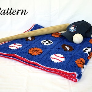 Sports balls afghan PDF crochet PATTERN basketball football soccer baseball granny squares boy blanket instructions child baby toddler