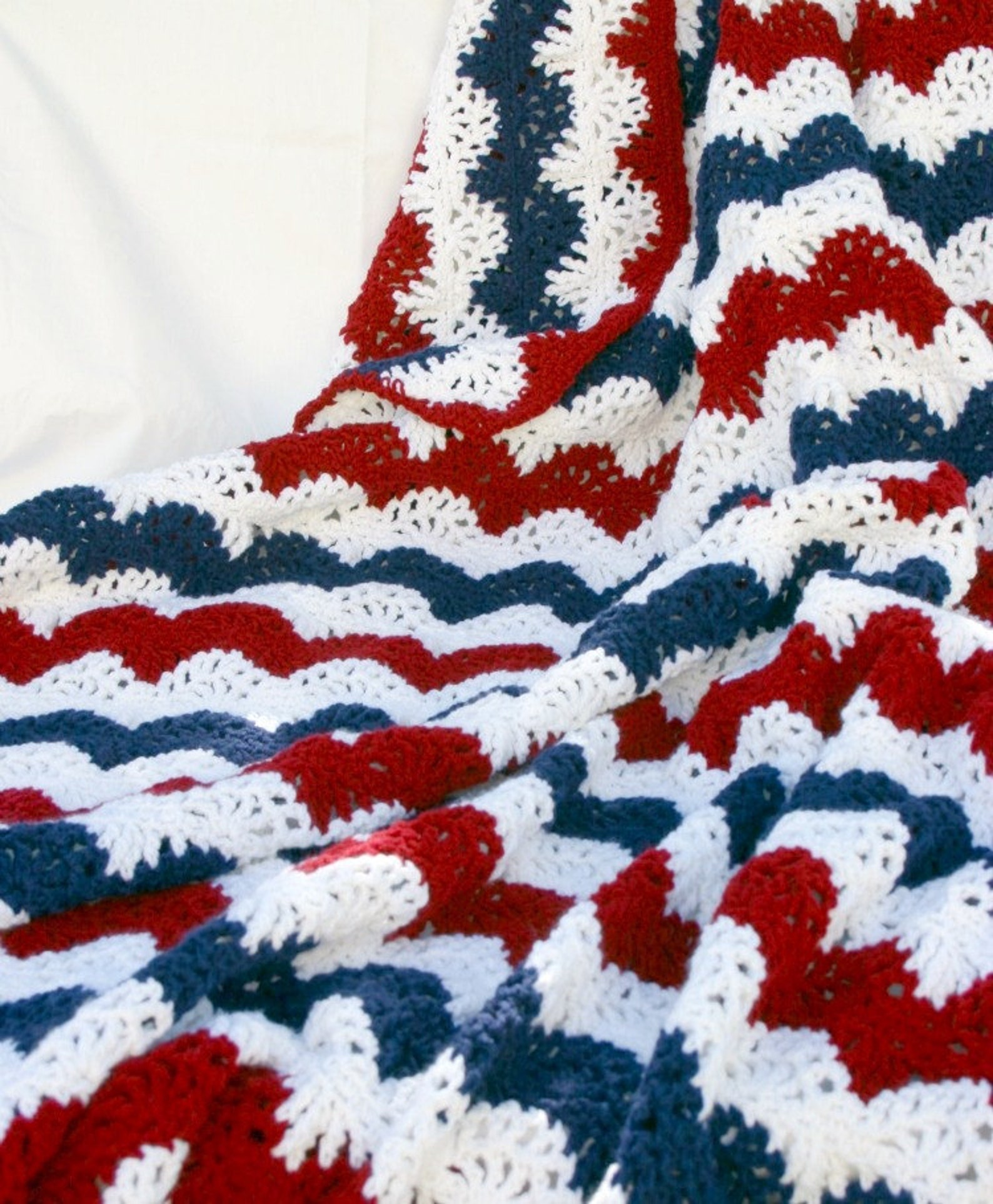 Patriotic Afghan Red White Blue Crocheted Throw Summer Lap Etsy