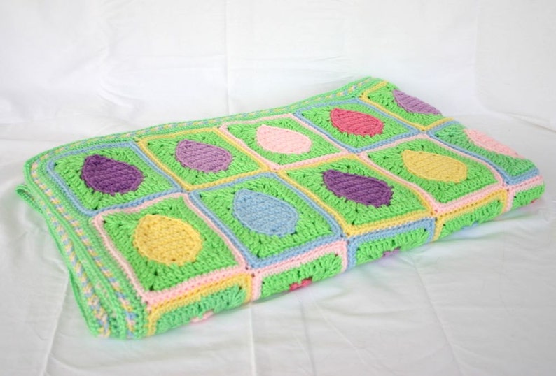 Crochet egg afghan PDF PATTERN Easter spring throw blanket granny squares rectangles scrap yarn lap coverlet home decor holiday bedding image 5