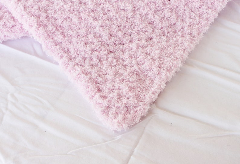 Crochet baby blanket pink pastel soft afghan infant crib bedding fluffy newborn shower gift photography prop bulky washable image 4