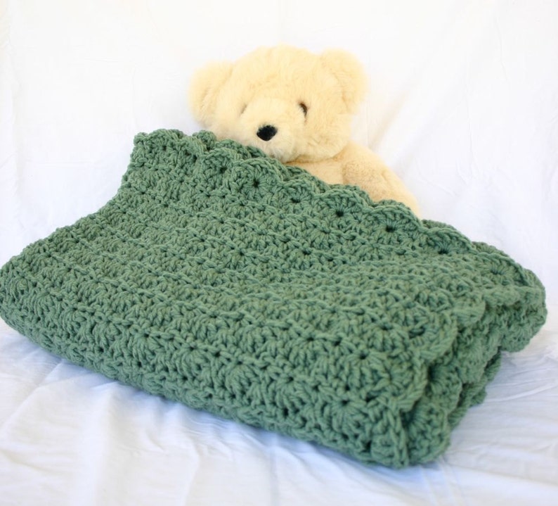 Crochet Afghan Green Lap Blanket Couch Throw Thyme Sage Shell Etsy